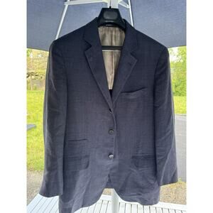 Brunello Cucinelli Linen Blend Sport Jacket Navy Blue Plaid Size 50/40 Italy Men